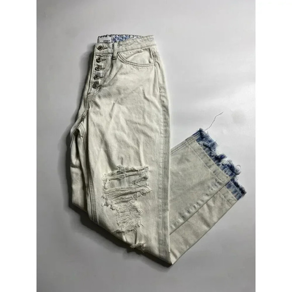 Vervet Jeans Womens 27 Bleach Wash Button Fly Raw Hem Straight Leg Distressed - Picture 1 of 10